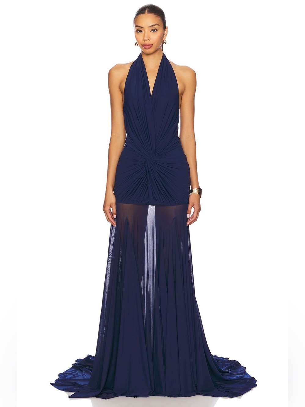 Deme by Gabriella Chloe Gown Navy Blue S NWT Halter Mesh Maxi Dress Goddess